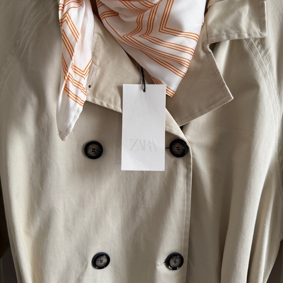 Zara Beige Long Scarf Double-Breasted Trench Coat with Scarf NWT 4749/706 Sz S - Picture 5 of 12